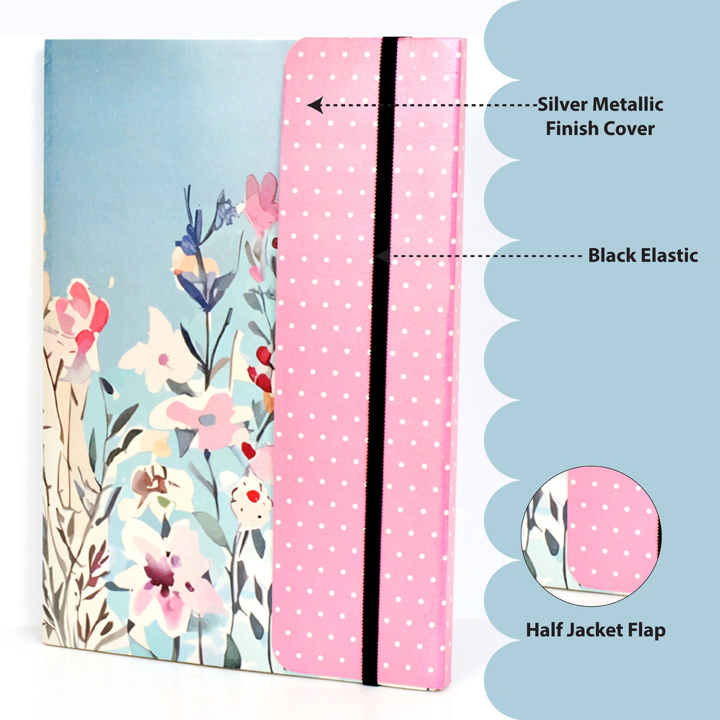 Metallic Floral Grey A5 Soft Bound With Half Jacket Notebook