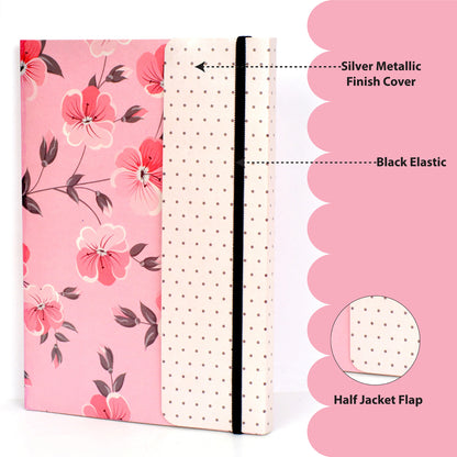 Metallic Floral Pink A5 Soft Bound With Half Jacket Notebook