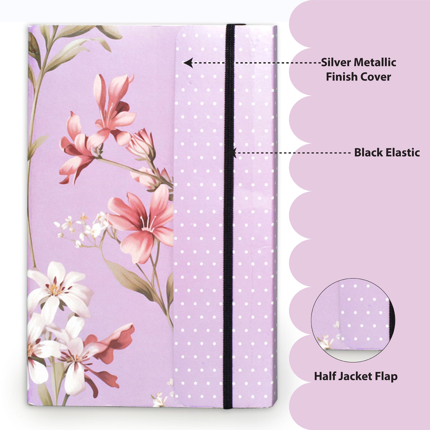 Metallic Floral Purple A5 Soft Bound With Half Jacket Notebook