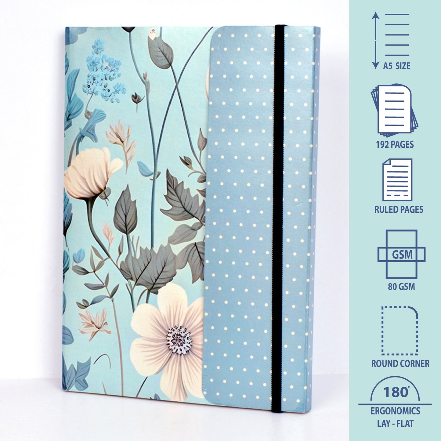 Metallic Floral Blue A5 Soft Bound With Half Jacket Notebook