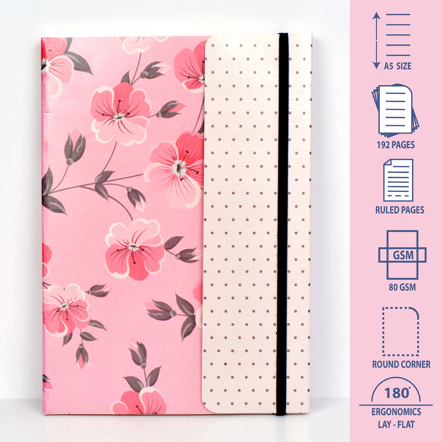 Metallic Floral Pink A5 Soft Bound With Half Jacket Notebook