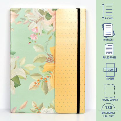 Metallic Floral Pistachio A5 Softbound With Half Jacket Notebook