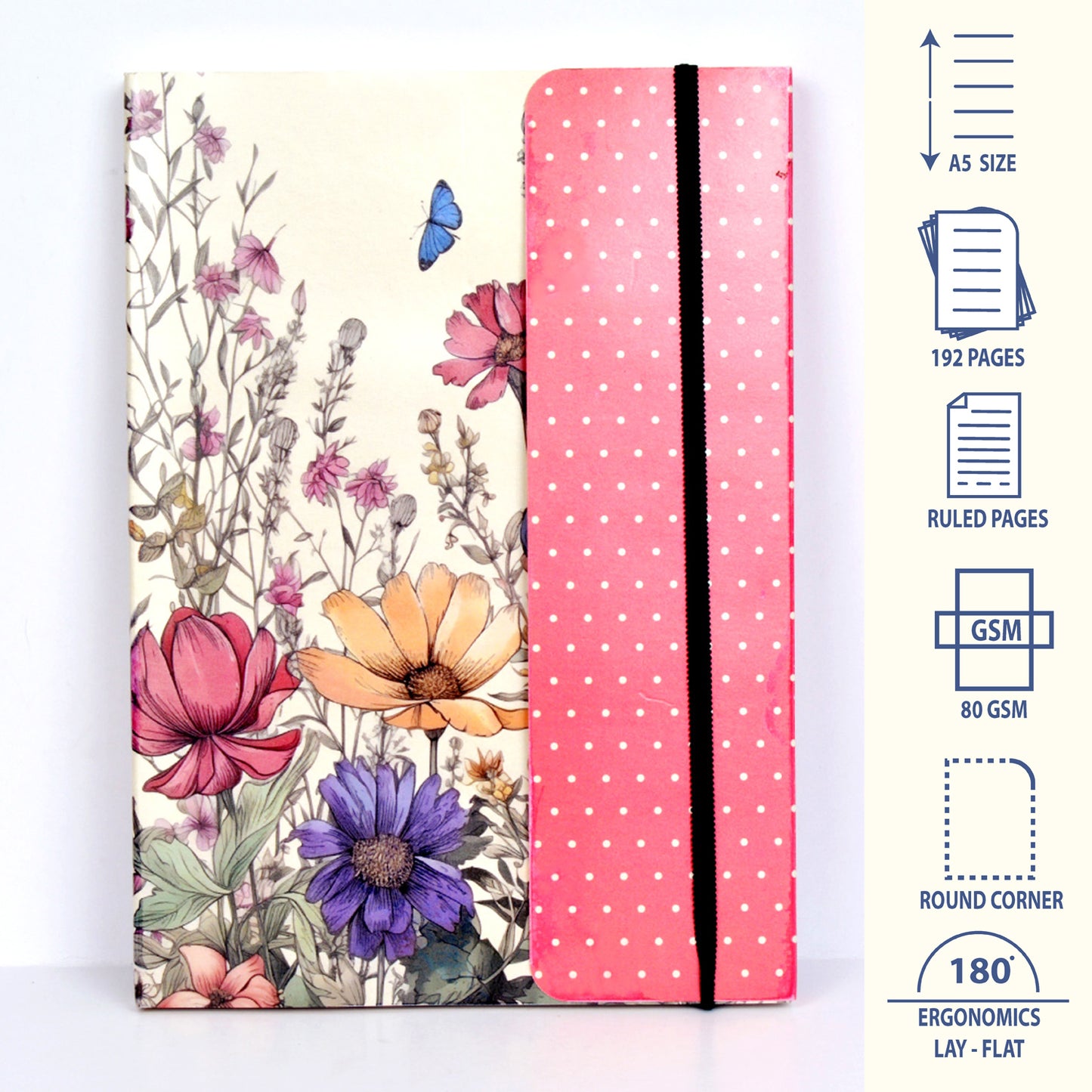 Metallic Floral Cream A5 Softbound With Half Jacket Notebook