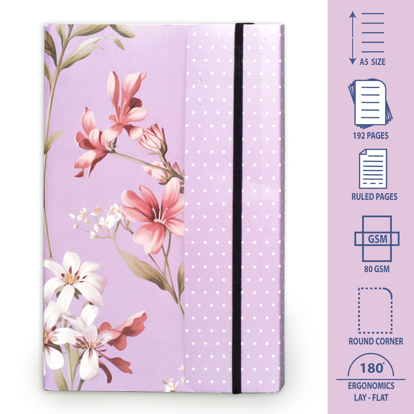 Metallic Floral Purple A5 Soft Bound With Half Jacket Notebook