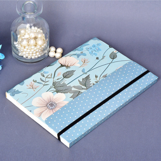 Metallic Floral Blue A5 Soft Bound With Half Jacket Notebook