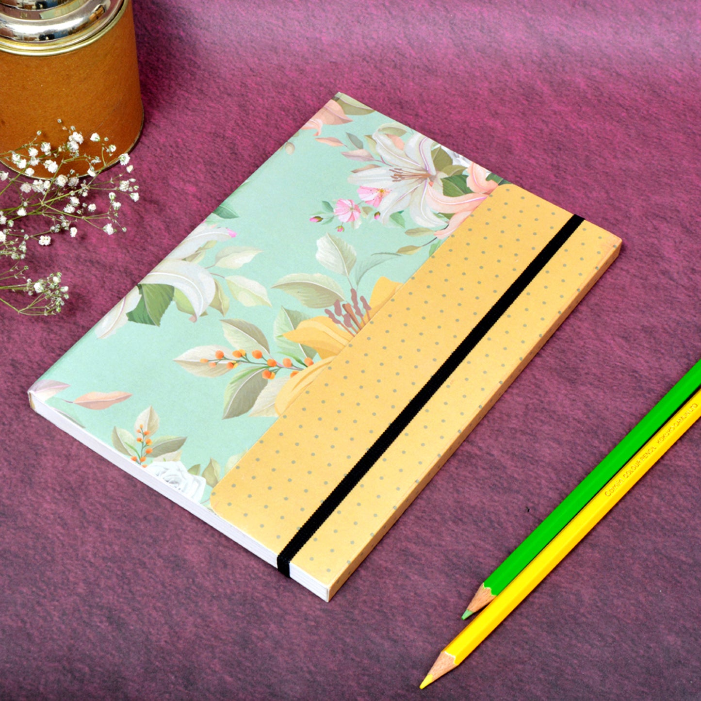 Metallic Floral Pistachio A5 Softbound With Half Jacket Notebook