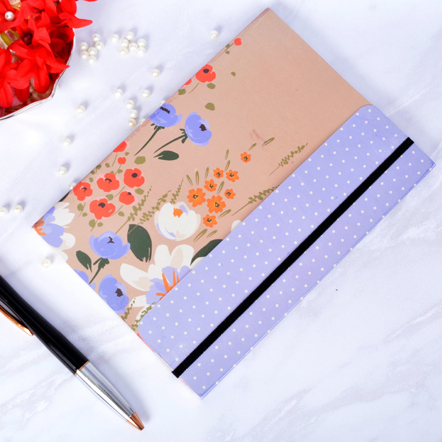 Metallic Floral Peach A5 Softbound With Half Jacket Notebook