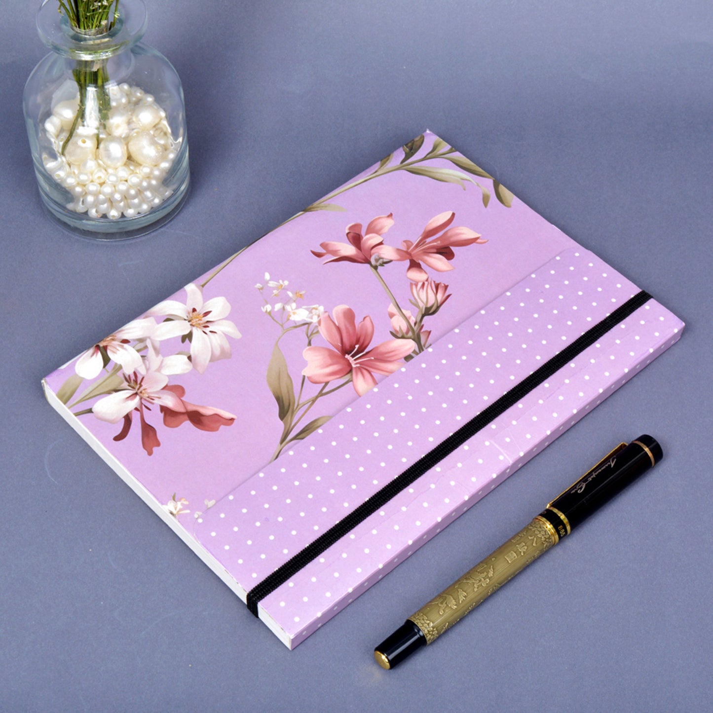 Metallic Floral Purple A5 Soft Bound With Half Jacket Notebook