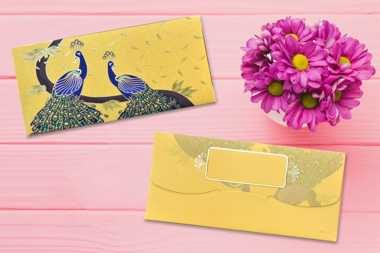 Yellow Peacocks Design Shagun Envelope - Pack of 12(With Luxor Marker)