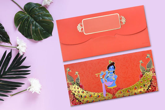 Shree Krishna Designer Shagun Envelopes - Pack of 12(With Luxor Marker)