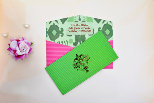 Green Stripes Personalised Shagun Envelope- Pack of 20