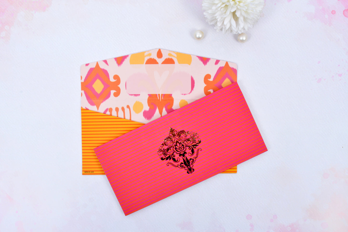 Fuschia Stripes Shagun Envelope- Pack of 10(With Luxor Marker)