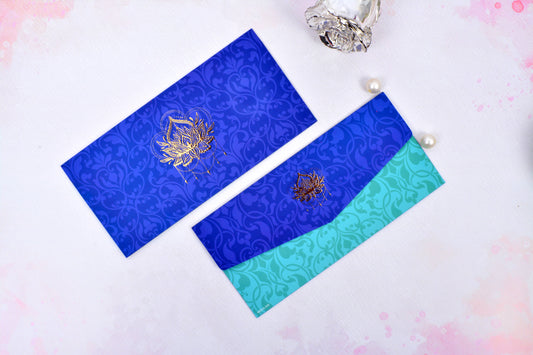 Royal Blue Swirl Shagun Envelope- Pack of 10 (With Luxor Marker)