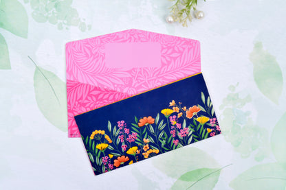 Navy Floral Paradise Shagun Envelope- Pack of 10(With Luxor Marker)