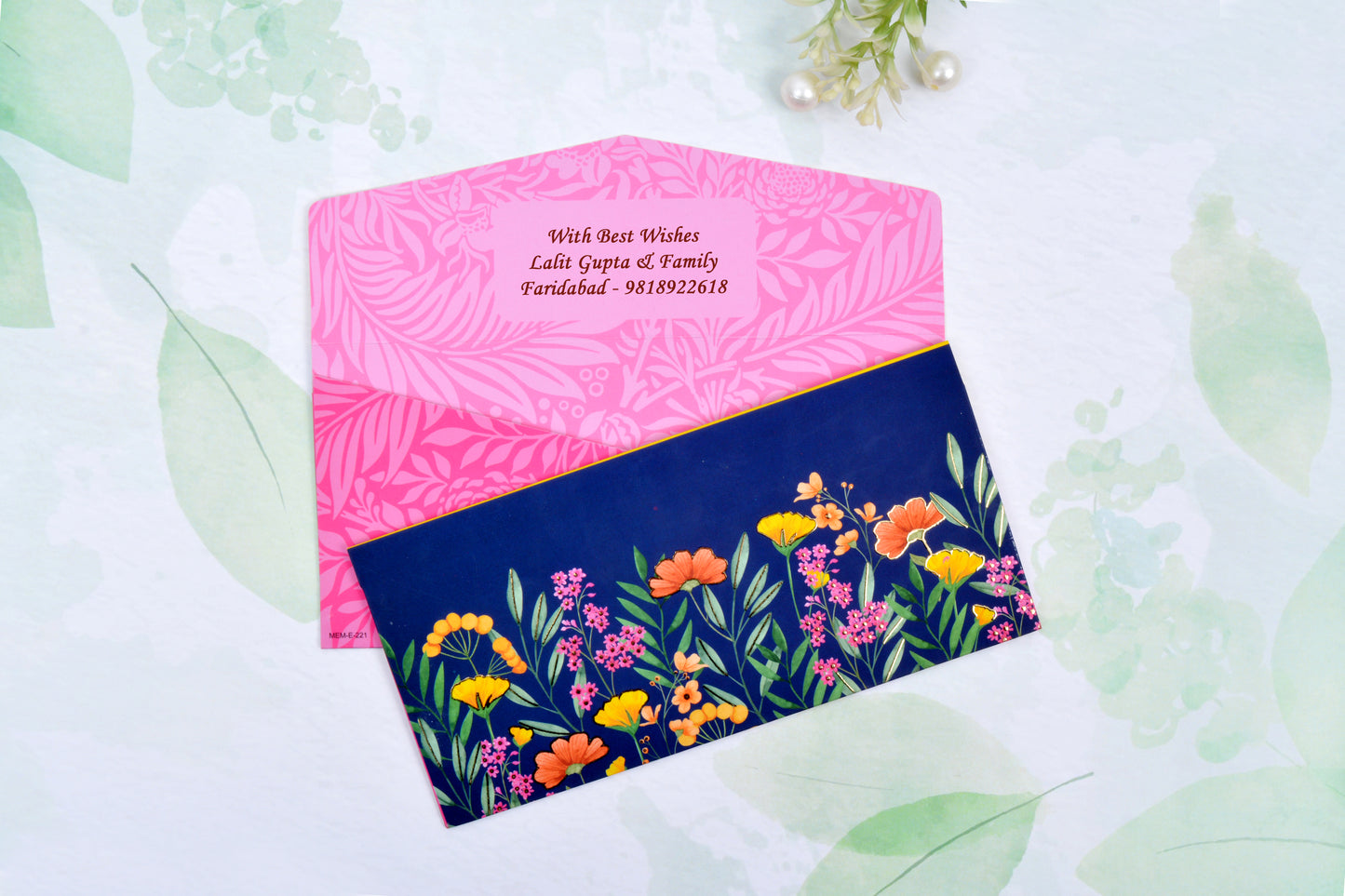 Navy Floral Paradise Personalised Shagun Envelope- Pack of 20