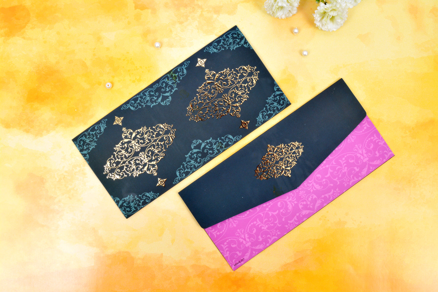 Teal Swirl Damask Shagun Envelope- Pack of 10(With Luxor Marker)