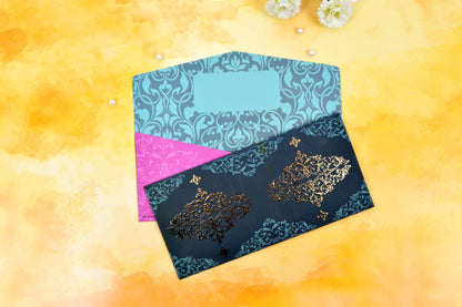 Teal Swirl Damask Shagun Envelope- Pack of 10(With Luxor Marker)