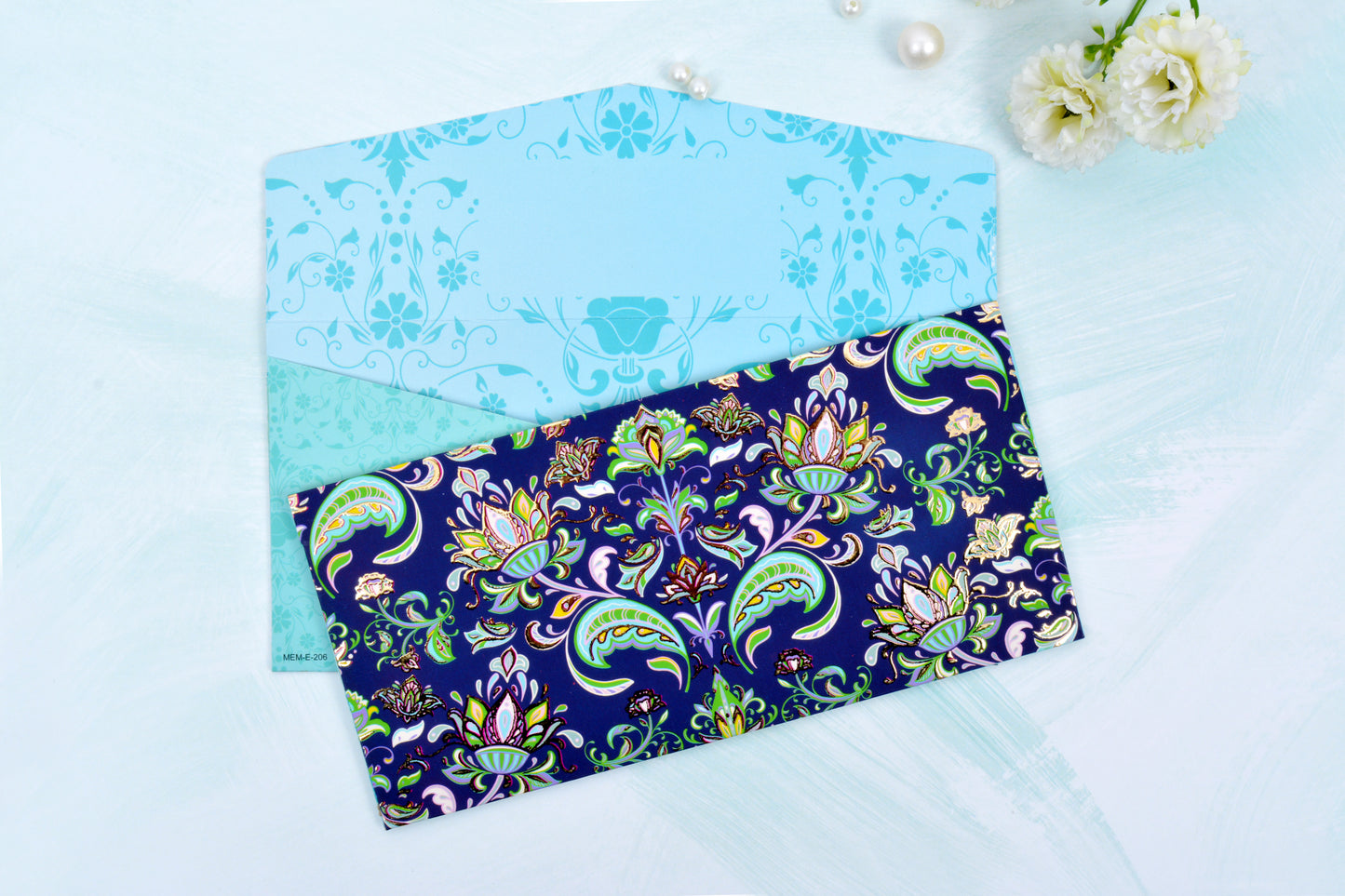 Navy Mughal Damask Shagun Envelope- Pack of 10(With Luxor Marker)