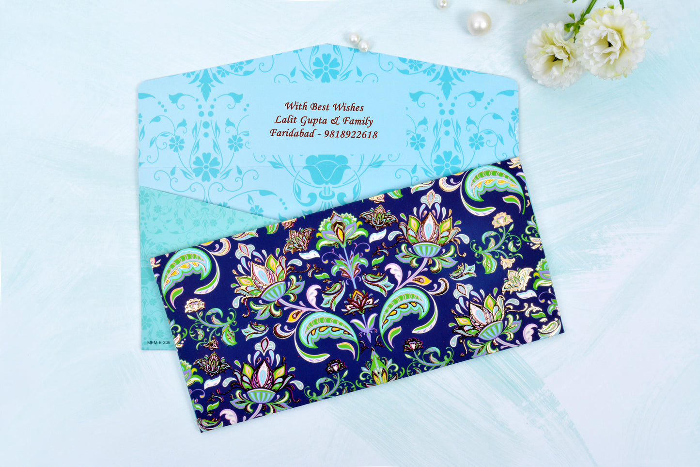 Navy Mughal Damask Personalised Shagun Envelope- Pack of 20