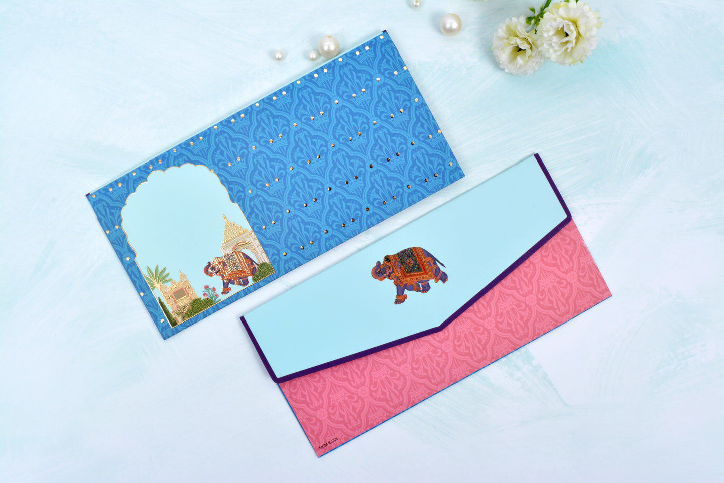 Blue Indian Elephant Shagun Envelope- Pack of 10(With Luxor Marker)