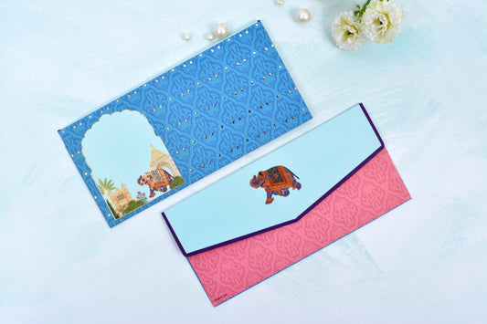 Blue Indian Elephant Shagun Envelope- Pack of 10(With Luxor Marker)