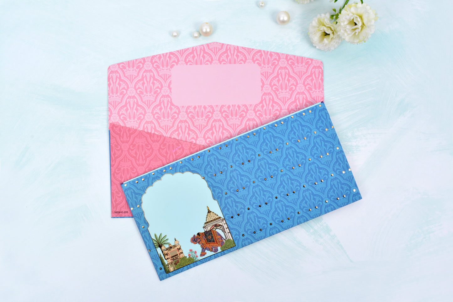 Blue Indian Elephant Shagun Envelope- Pack of 10(With Luxor Marker)