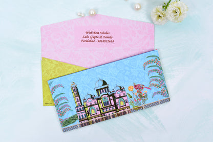 Sky Mughal Fort Personalised Shagun Envelope- Pack of 20