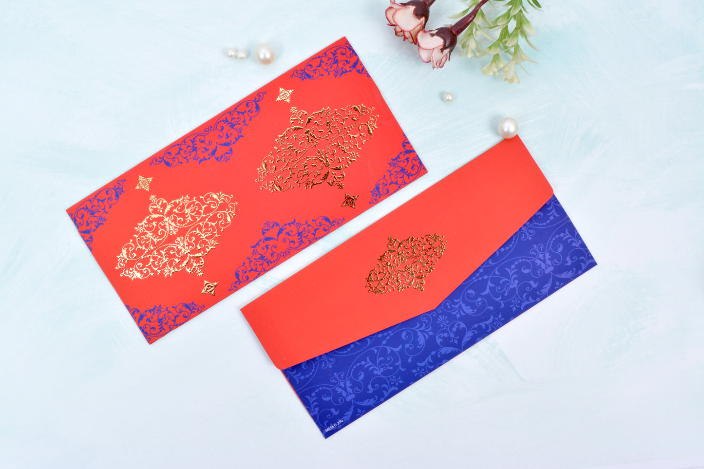 Red Swirl Damask Shagun Envelope- Pack of 10 (With Luxor Marker)