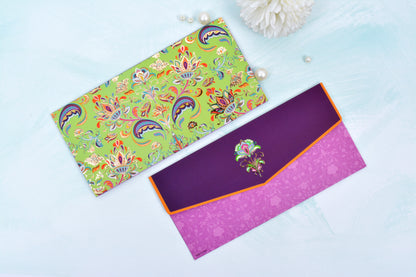 Green Mughal Damask Shagun Envelope- Pack of 10 (With Luxor Marker)