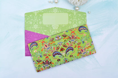 Green Mughal Damask Shagun Envelope- Pack of 10 (With Luxor Marker)