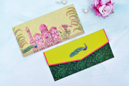 Tea Green Mughal Fort Personalised Shagun Envelope- Pack of 20