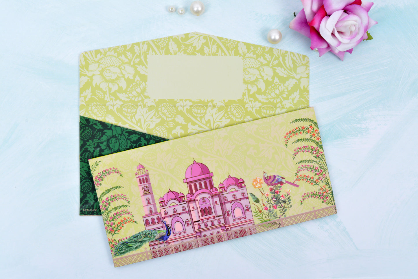 Tea Green Mughal Fort Shagun Envelope- Pack of 10 (With Luxor Marker)