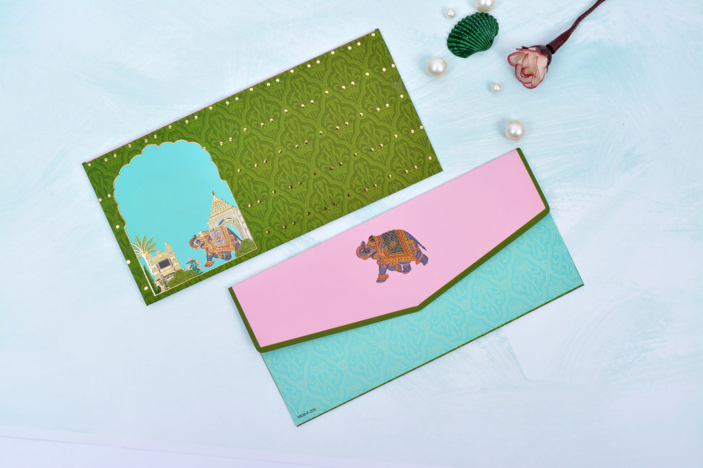 Green Royal Elephant Shagun Envelope- Pack of 10(With Luxor Marker)