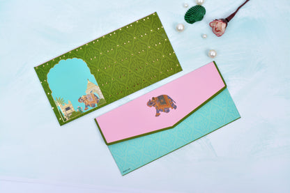 Green Royale Elephant Personalised Shagun Envelope- Pack of 20