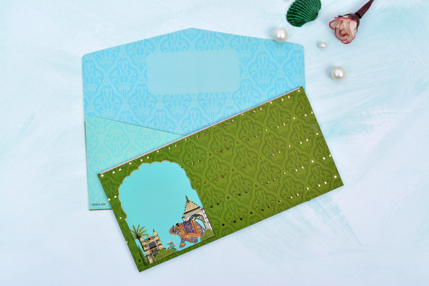 Green Royal Elephant Shagun Envelope- Pack of 10(With Luxor Marker)