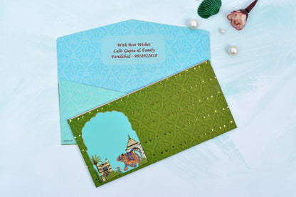 Green Royale Elephant Personalised Shagun Envelope- Pack of 20