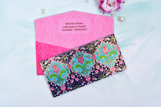 Navy Floral Damask Personalised Shagun Envelope- Pack of 20