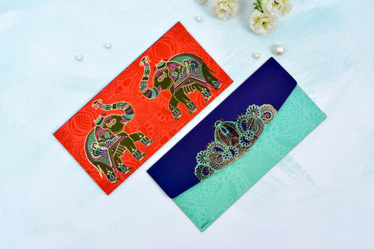 Red Ethnic Elephant Personalised Shagun Envelope- Pack of 20