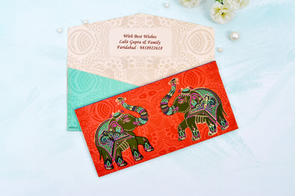 Red Ethnic Elephant Personalised Shagun Envelope- Pack of 20