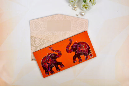 Orange Ethnic Elephant Shagun Envelope- Pack of 10(With Luxor Marker)