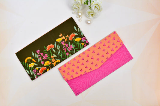 Brown Floral Paradise Shagun Envelope- Pack of 10(With Luxor Marker)