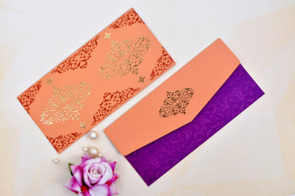 Peach Swirl Damask Shagun Envelope- Pack of 10 (With Luxor Marker)