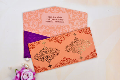 Peach Swirl Damask Personalised Shagun Envelope- Pack of 20