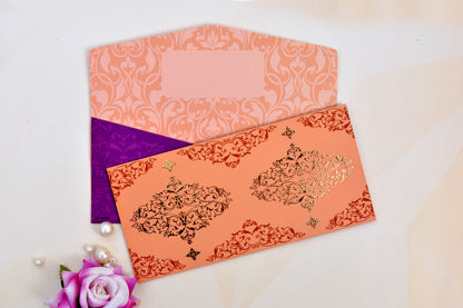 Peach Swirl Damask Shagun Envelope- Pack of 10 (With Luxor Marker)