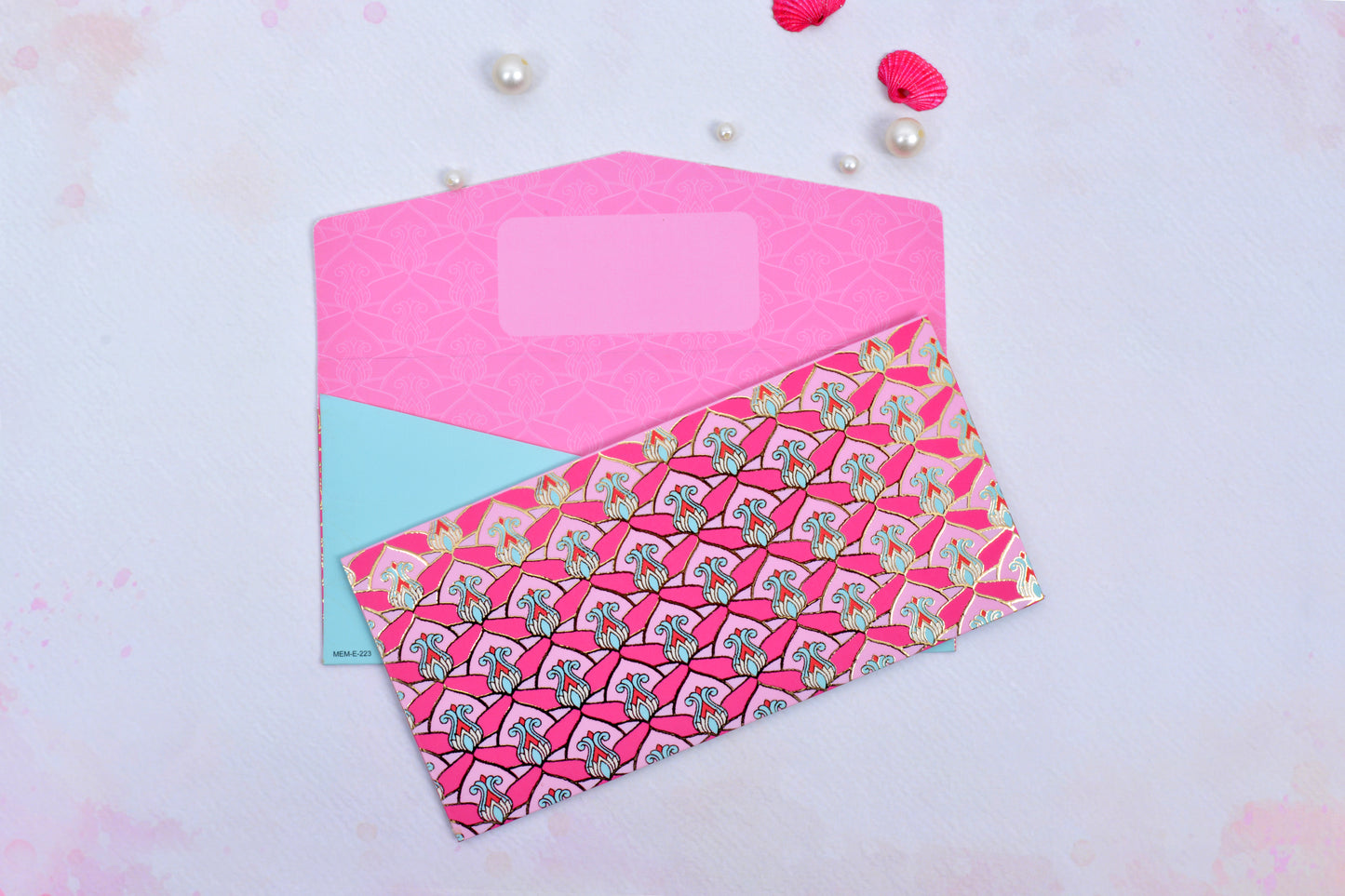 Pink Geo Lotus Shagun Envelope- Pack of 10(With Luxor Marker)