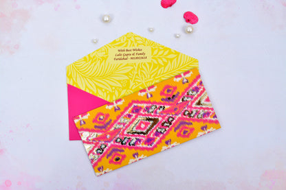 Yellow Ikat Personalised Shagun Envelope- Pack of 20