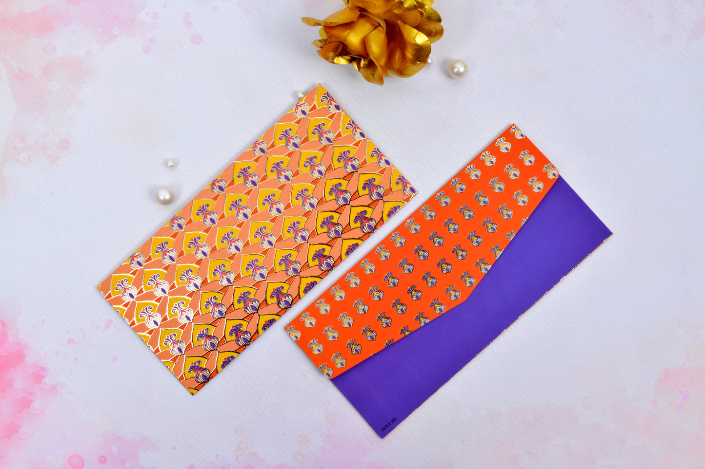 Peach Geo Lotus Shagun Envelope Personalized - Pack of 20