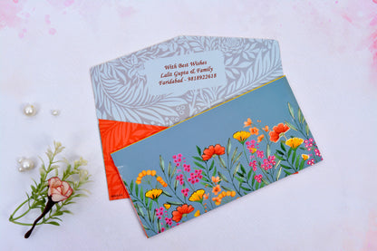 Grey Floral Paradise Personalised Shagun Envelope- Pack of 20