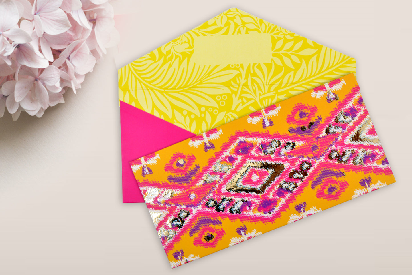 Yellow Ikat Shagun Envelope- Pack of 10 (With Luxor Marker)