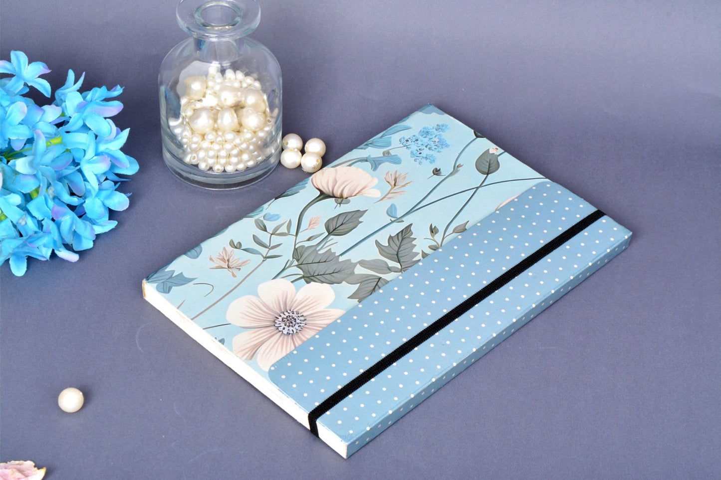 Metallic Floral Blue A5 Soft Bound With Half Jacket Notebook